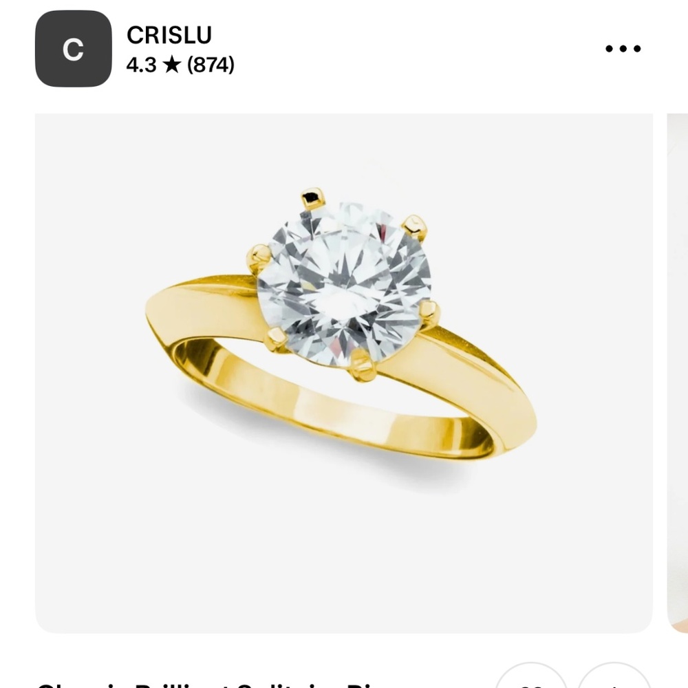 Crislu 2 carat solitaire ring